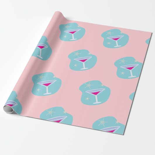Retro Martini Wrapping Paper Cadeaupapier (Uitgerold)
