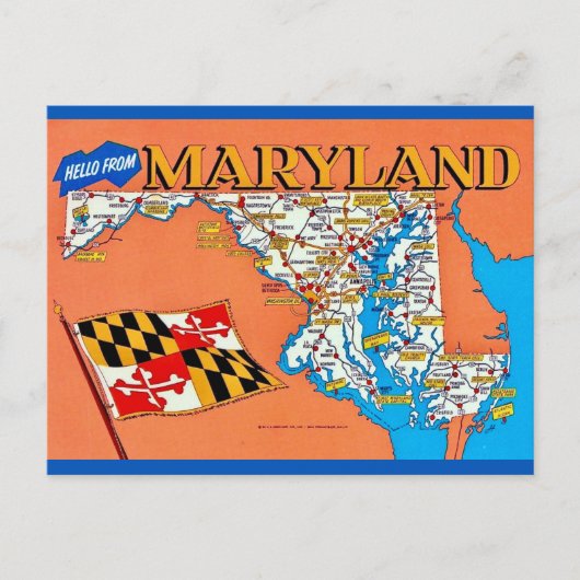 Retro Maryland Kaart Ansichtkaart (Voorkant)