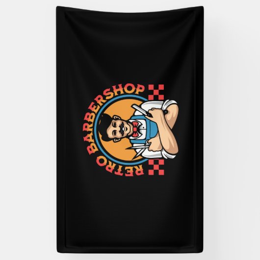 Retro Mascot Barbershop Spandoek (Verticaal)