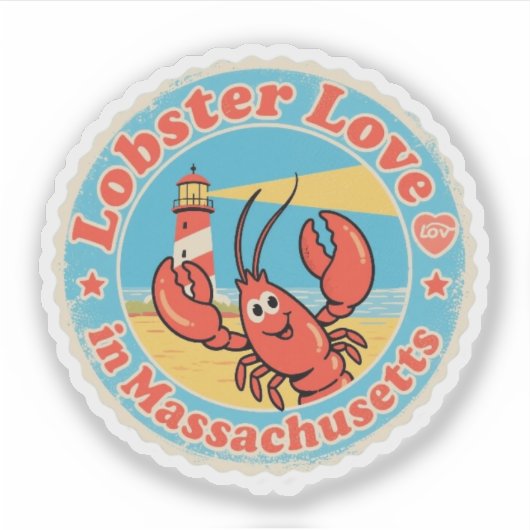 Retro Massachusetts Badge_ Kreeft met Schepenwiel Sticker (Voorkant)