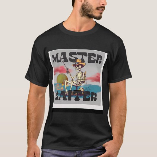 retro Master Baiter met vissend skelet T-shirt (Voorkant)