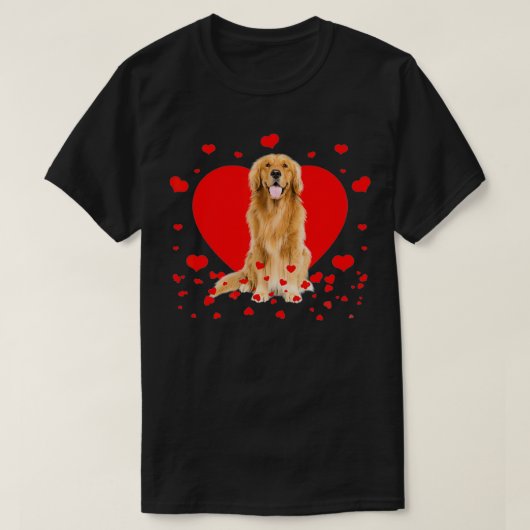 Retro Matching Valentijn Hearts Golden Retriever D T-shirt (Design voorkant)