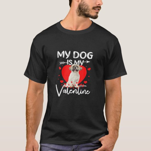 Retro Matching Valentine Day Heart Shih Tzu Dog T-shirt (Voorkant)