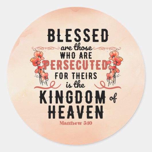 Retro Matteüs 5:10 Poppies Waterverf Ronde Sticker (Voorkant)