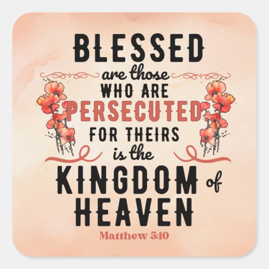 Retro Matteüs 5:10 Poppies Waterverf Vierkante Sticker (Voorkant)