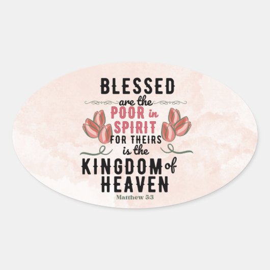 Retro Matteüs 5:3 Tulpen Waterverf Ovale Sticker (Voorkant)