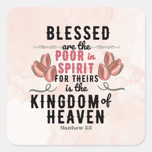 Retro Matteüs 5:3 Tulpen Waterverf Vierkante Sticker (Voorkant)