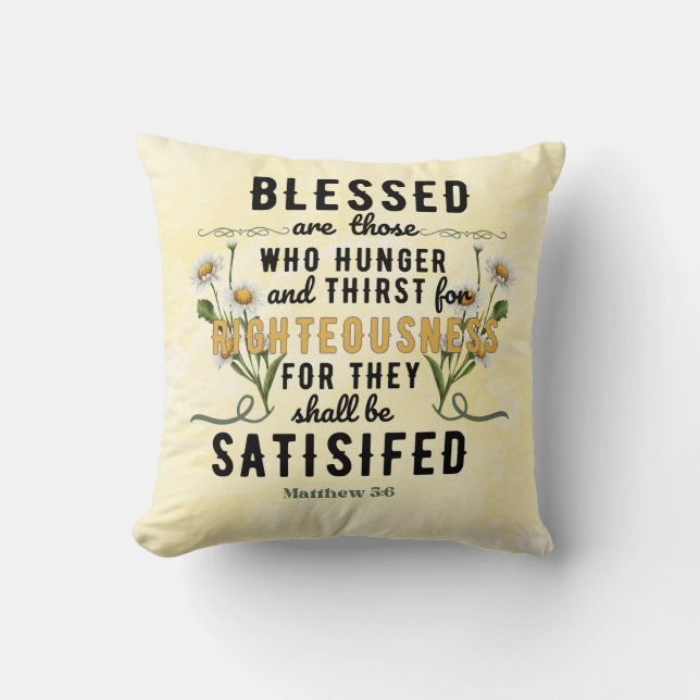 Retro Matteüs 5:6 Waterverf Kussen (Voorkant)