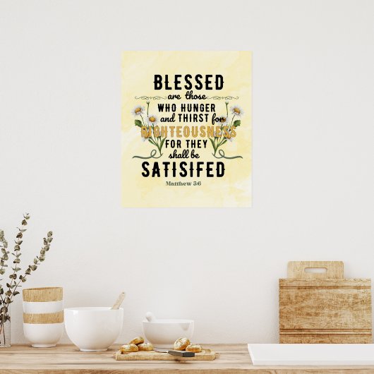 Retro Matteüs 5:6 Waterverf Poster (Keuken)