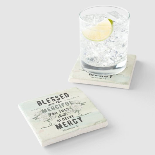 Retro Matteüs 5:7 Bijbelvers Stenen Onderzetter (Zijkant)