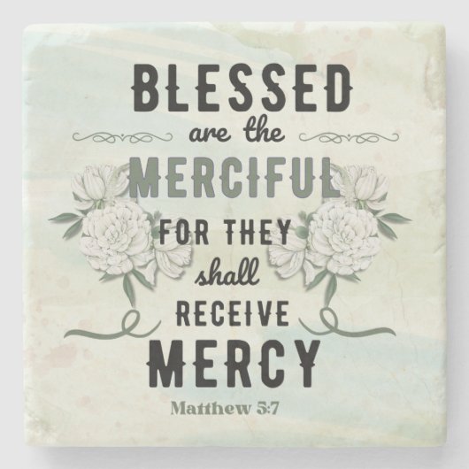 Retro Matteüs 5:7 Bijbelvers Stenen Onderzetter (Voorkant)