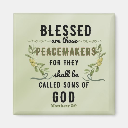 Retro Matteüs 5:9 Olijftak Waterverf Magneet (Voorkant)