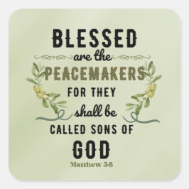 Retro Matteüs 5:9 Olijftak Waterverf Vierkante Sticker