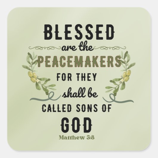 Retro Matteüs 5:9 Olijftak Waterverf Vierkante Sticker (Voorkant)