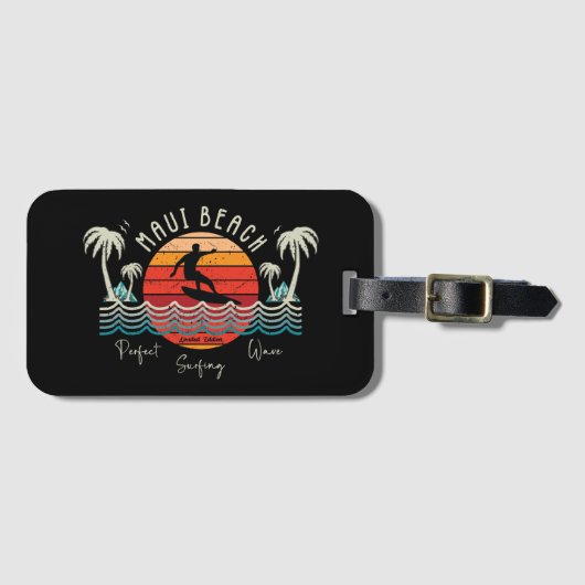 Retro Maui Beach Surfen Bagagelabel (Voorkant (horizontaal))