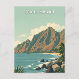 Retro Maui, Hawaï Reisillustratie Briefkaart