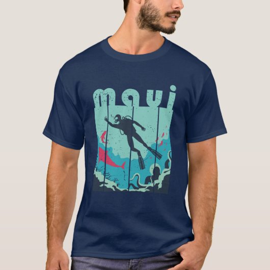Retro Maui Hawaii duikende wolken duiker T-shirt (Voorkant)