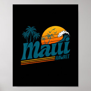 Retro Maui Hawaii Hawaïaans Eiland Palmboom Strand Poster