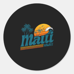 Retro Maui Hawaii Hawaïaans Eiland Palmboom Strand Ronde Sticker