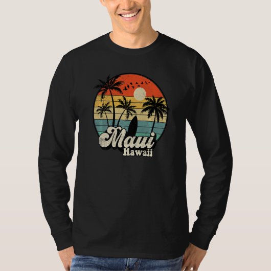Retro Maui Hawaii Hawaiian Vacation Beach Surfing  T-shirt (Voorkant)