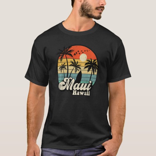 Retro Maui Hawaii Hawaiian Vacation Beach Surfing T-shirt (Voorkant)
