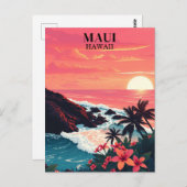 Retro Maui Hawaii Sunset Travel Briefkaart (Voorkant / Achterkant)