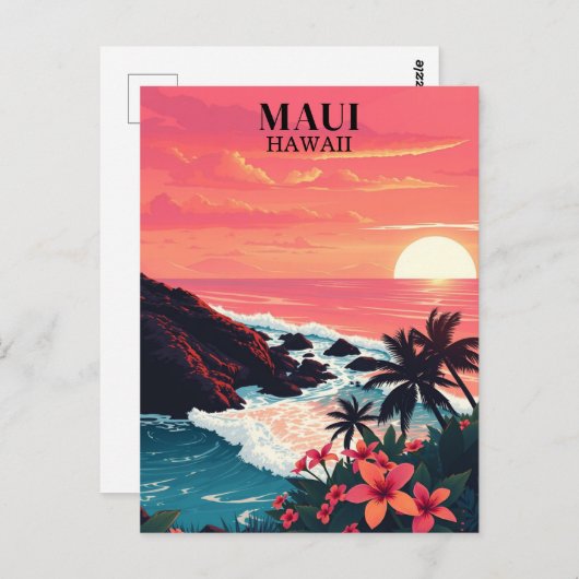 Retro Maui Hawaii Sunset Travel Briefkaart (Voorkant / Achterkant)
