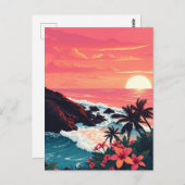 Retro Maui Hawaii Sunset Travel Briefkaart (Voorkant / Achterkant)