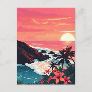 Retro Maui Hawaii Sunset Travel Briefkaart