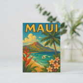 Retro Maui Hawaii Surfer Paradise Reizen Briefkaart (Staand voorkant)