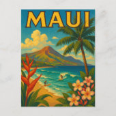 Retro Maui Hawaii Surfer Paradise Reizen Briefkaart (Voorkant)