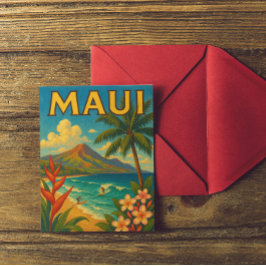 Retro Maui Hawaii Surfer Paradise Reizen Briefkaart