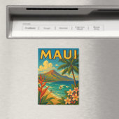 Retro Maui Hawaii Surfer Paradise Reizen Magneet (Insitu (Vaatwasser))