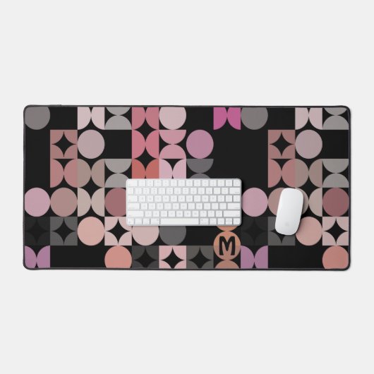 Retro Mauve Blush Peach Roze Zwart Pop Art Pattern Bureaumat (Keyboard & Muis)