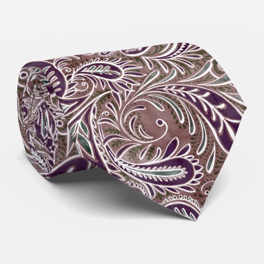 Retro Mauve Paars Paisley Pattern Stropdas (Opgerold)