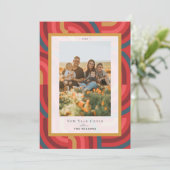 Retro Maximalist Geometric Red 2 foto Nieuwjaar Feestdagenkaart (Staand voorkant)