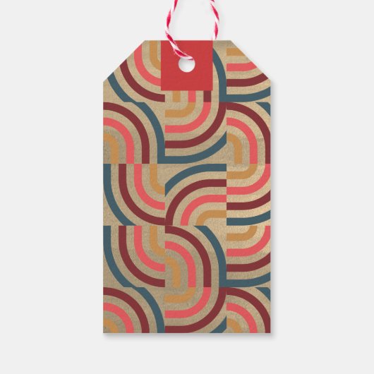 Retro Maximalist Geometric Red Christmas Cadeaulabel (Achterkant)