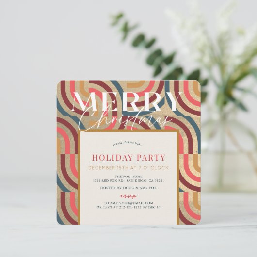 Retro Maximalist Geometrisch Goud Kerstmis Kaart (Staand voorkant)
