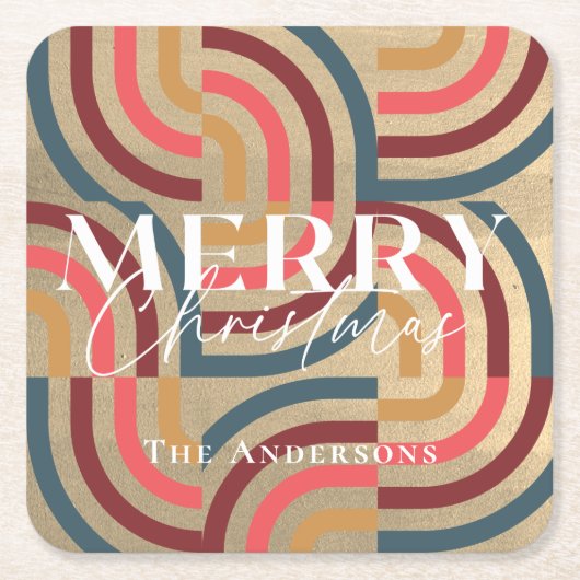 Retro Maximalist Geometrisch Goud Kerstmis Kartonnen Onderzetters (Voorkant)