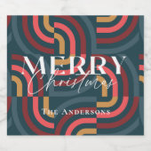 Retro Maximalistische geometrische Blauwgroen kers Sparkling Wijnetiket (Enkel label)