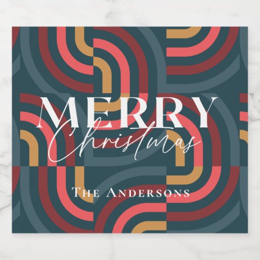 Retro Maximalistische geometrische Blauwgroen kers Sparkling Wijnetiket (Enkel label)