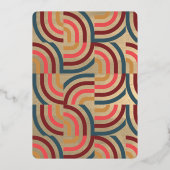 Retro Maximalistische geometrische rode kerst foto Folie Uitnodiging (Achterkant)