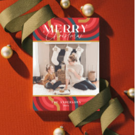 Retro Maximalistische geometrische rode kerst foto Kaart