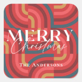 Retro Maximalistische geometrische rode kerst Vierkante Sticker (Voorkant)