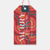 Retro Maximalistische Geometrische Rode Kerstmis Cadeaulabel (Voorkant)