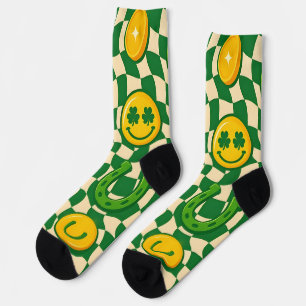 Retro Maximalistische Schaakbord St. Patrick's Day Sokken