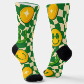 Retro Maximalistische Schaakbord St. Patrick's Day Sokken (Gebogen)
