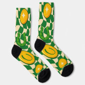 Retro Maximalistische Schaakbord St. Patrick's Day Sokken (Rechts)