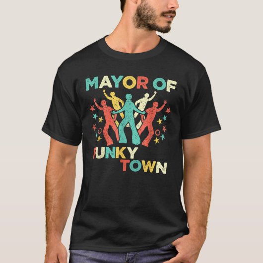 Retro Mayor of Funky Town Funny 70 s Disco T-shirt (Voorkant)