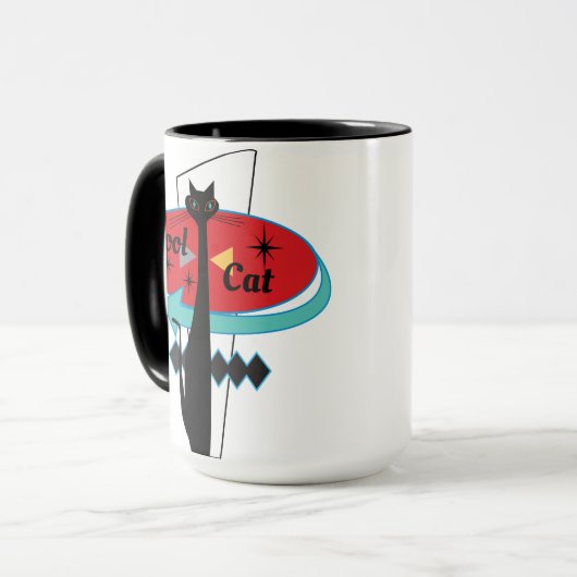 Retro MCM Atomic Era Cool Cat Sign. Mok (Voorkant links)